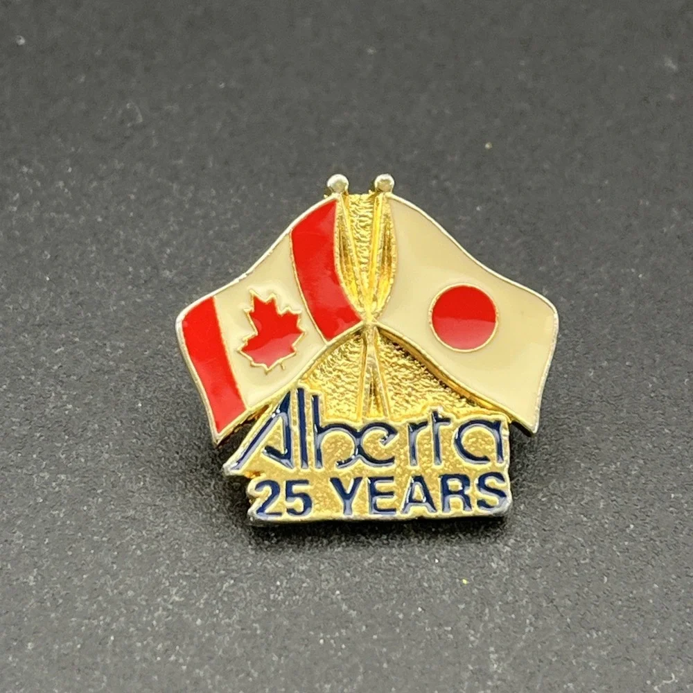 Canada Japan Crossed Flags Alberta 25‎ Years Lapel Hat Pin